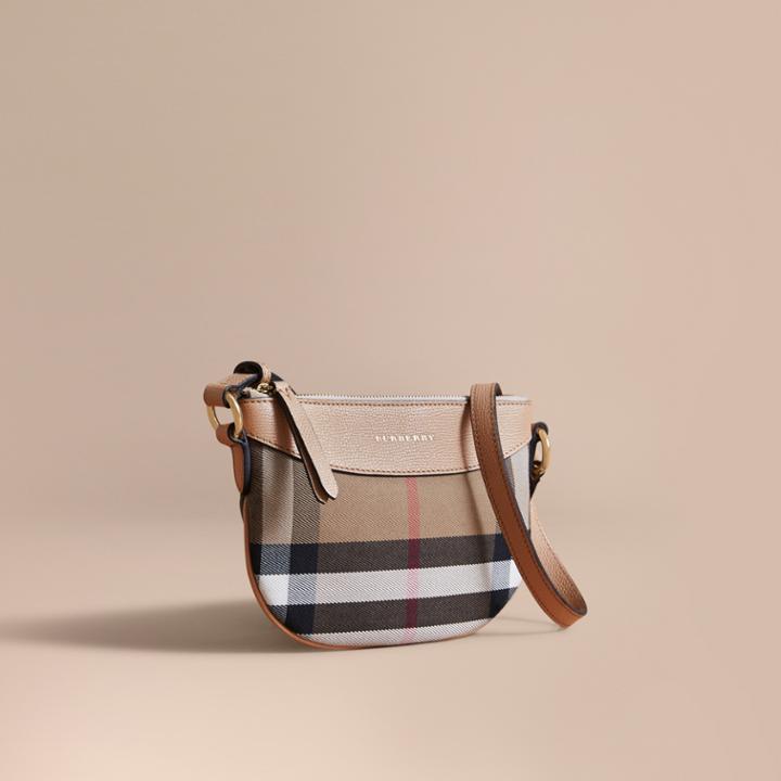 Burberry Burberry House Check And Leather Crossbody Bag, Beige