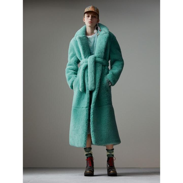 Burberry Burberry Shearling Oversized Coat, Size: 00, Blue