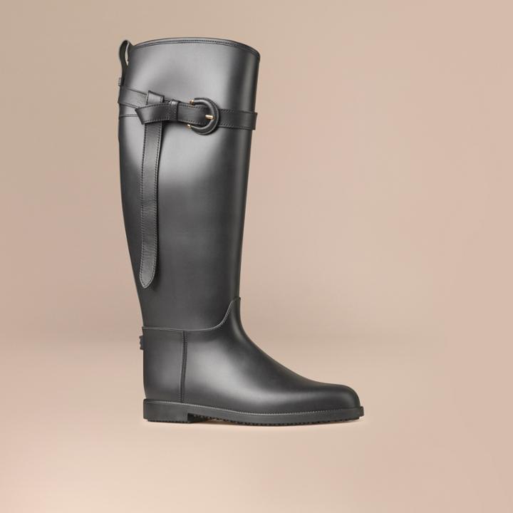 Burberry Burberry Belted Equestrian Rain Boots, Size: 38, Black