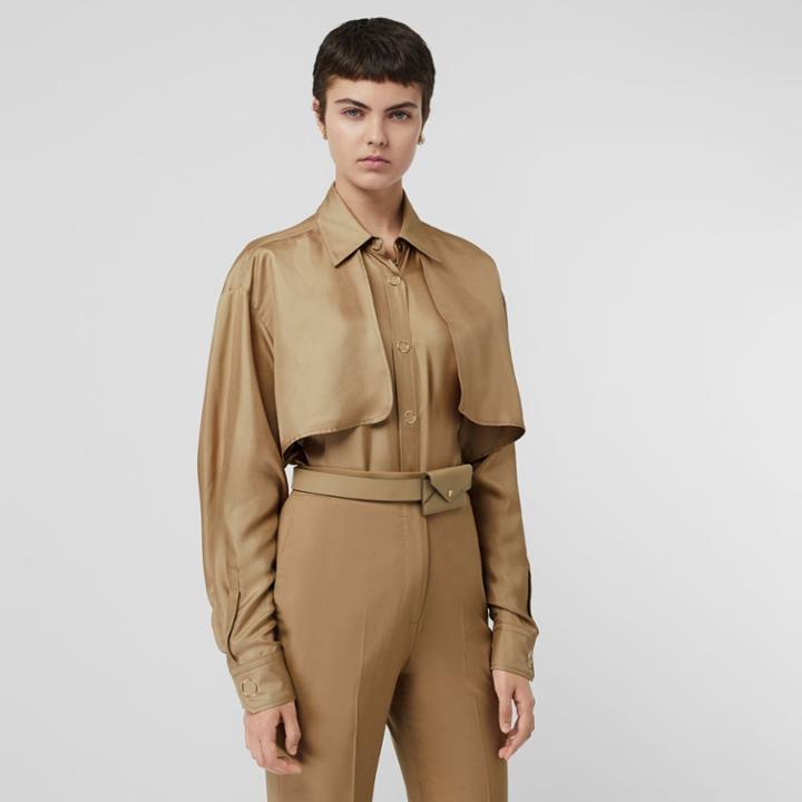 Burberry Burberry Cape Detail Silk Shirt, Size: 00, Beige