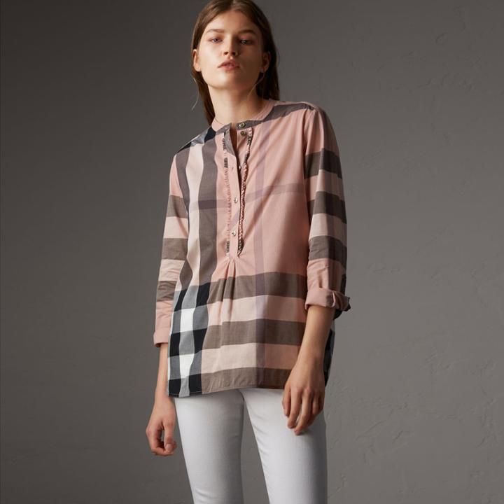 Burberry Burberry Check Grandad Collar Shirt, Size: 06, Pink