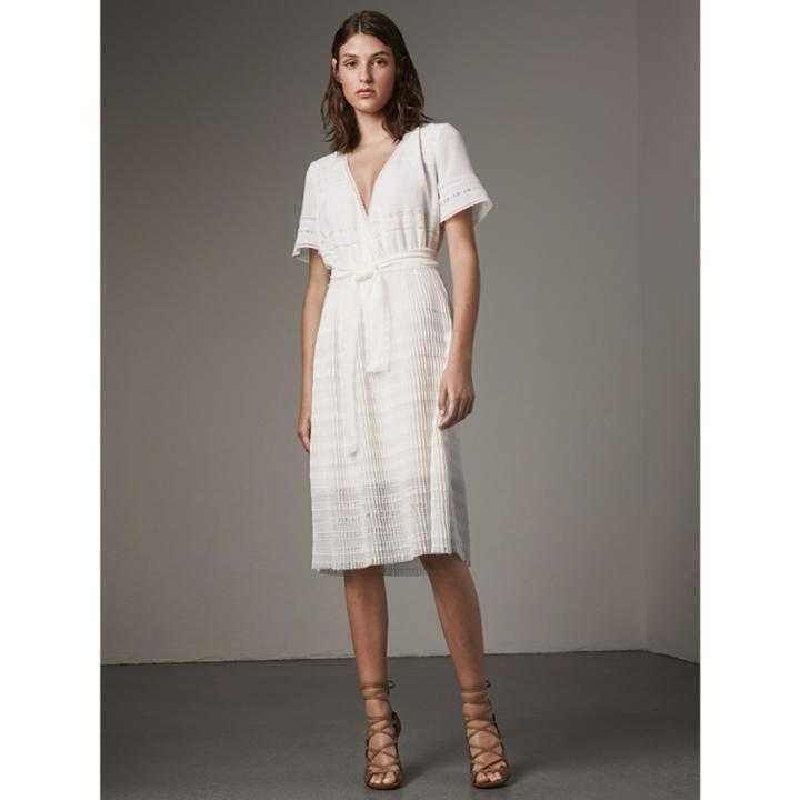 Burberry Burberry Pleated Georgette Wrap Dress, Size: 04, White