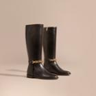 Burberry Burberry Chain Detail Leather Riding Boots, Size: 35.5, Black