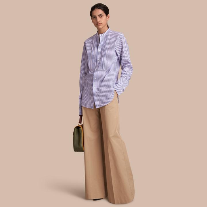 Burberry Burberry Unisex Grandad Collar Pleated Bib Striped Cotton Shirt, Blue