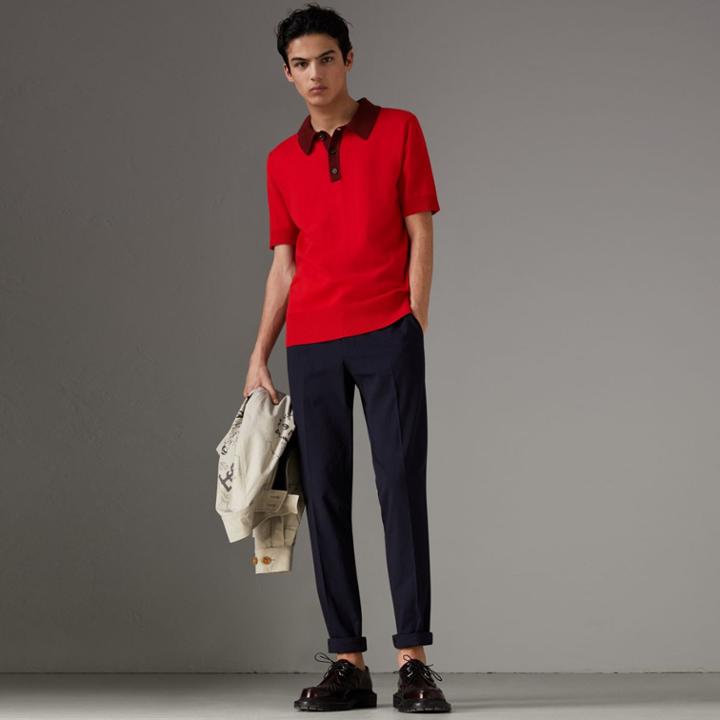 Burberry Burberry Two-tone Knitted Cotton Polo Shirt