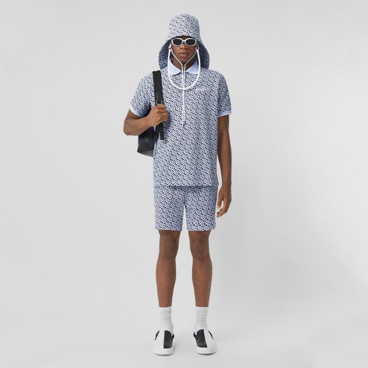 Burberry Burberry Monogram Print Cotton Piqu Drawcord Shorts