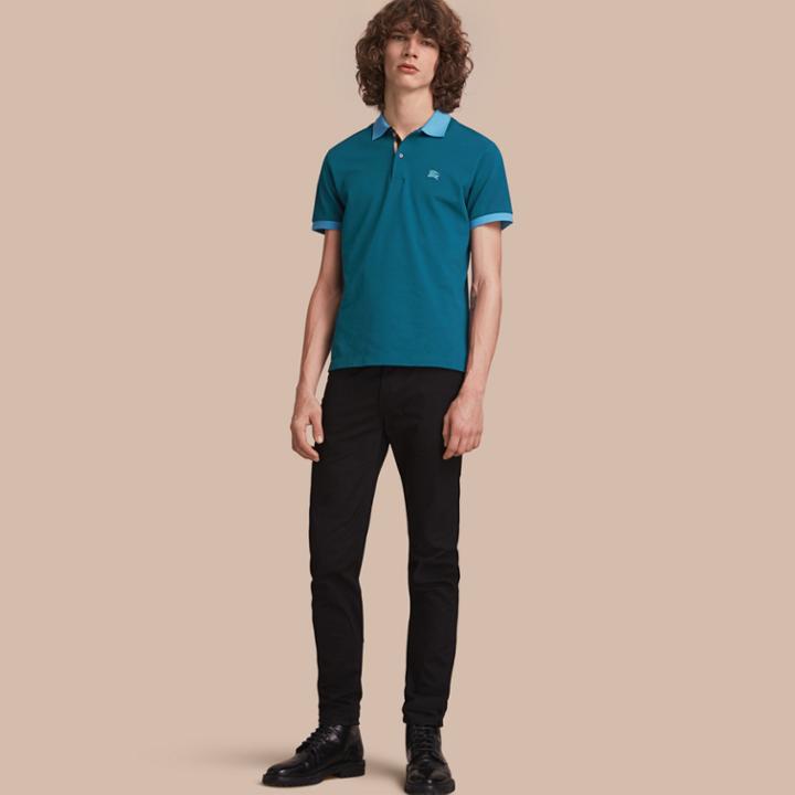 Burberry Burberry Two-tone Check Placket Cotton Piqu Polo Shirt, Size: M, Blue