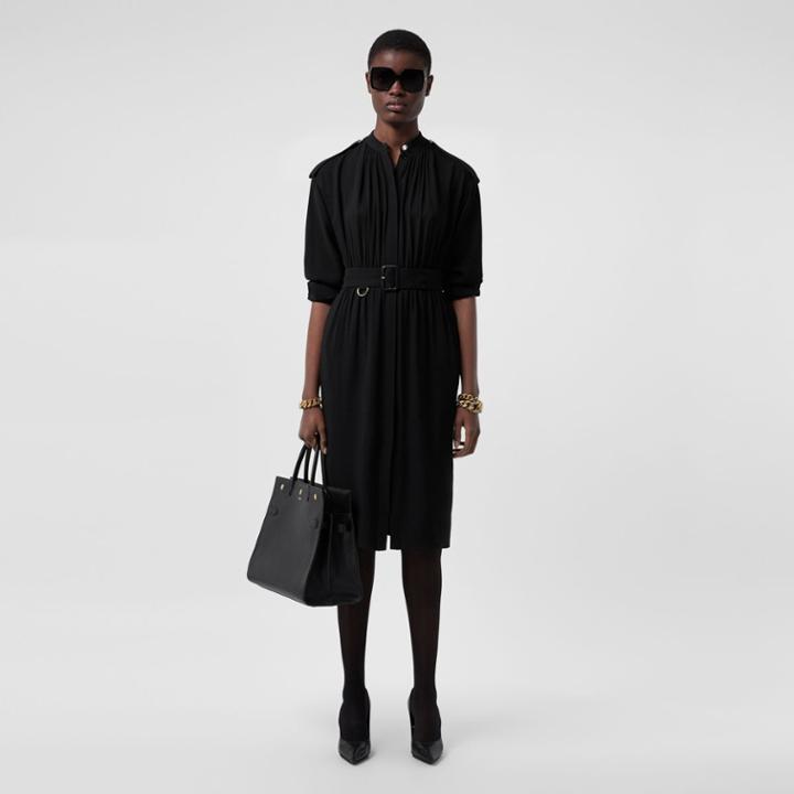 Burberry Burberry Long-sleeve Epaulette Detail Silk Georgette Dress, Size: 0