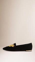 Burberry Leaf Detail Suede Loafers