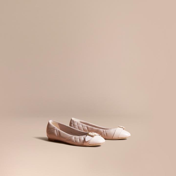 Burberry Burberry Buckle Detail Quilted Lambskin Leather Ballerinas, Size: 37, Pink