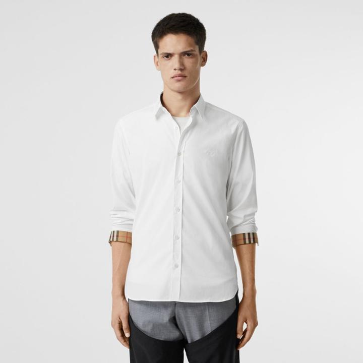 Burberry Burberry Stretch Cotton Poplin Shirt, Size: M, White