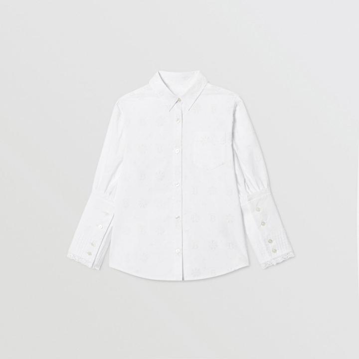 Burberry Burberry Childrens Puff-sleeve Fil Coup Cotton Blend Shirt, Size: 10y, White