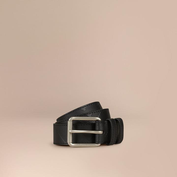 Burberry Burberry Check-embossed Leather Belt, Size: 75, Black
