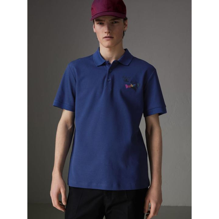 Burberry Burberry Triple Archive Logo Cotton Piqu Polo Shirt, Size: Xxxl, Blue