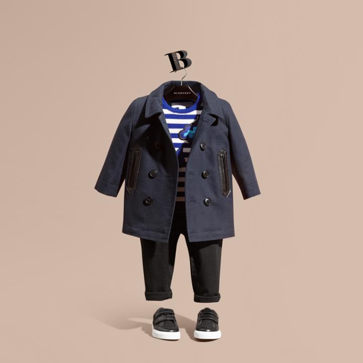 Burberry Burberry Double-breasted Cotton Pea Coat, Size: 18m, Blue
