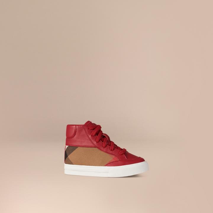 Burberry Burberry Leather And House Check High-top Trainers, Size: 8, Red