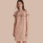 Burberry Burberry Short-length Lace Shift Dress With Ruffle Detail, Size: 14, White