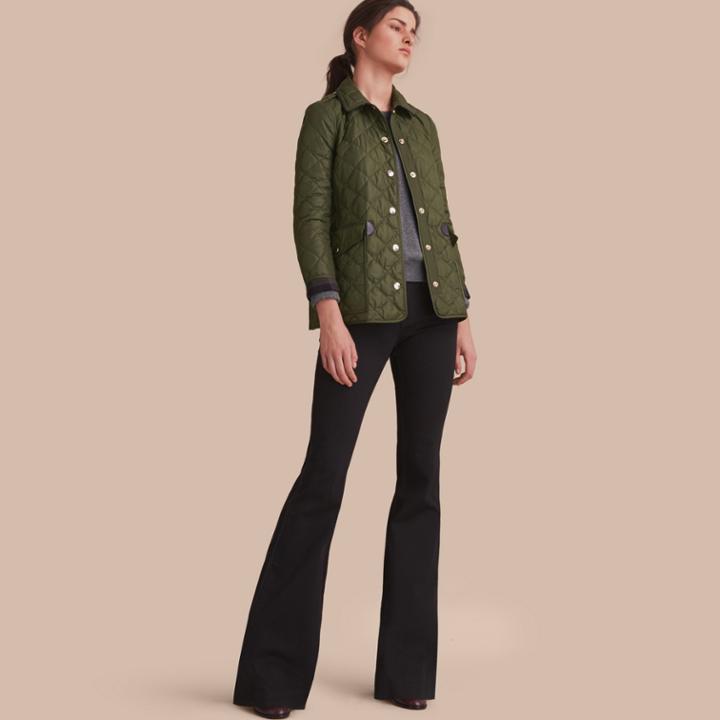 Burberry Burberry Check Detail Diamond Quilted Jacket, Green