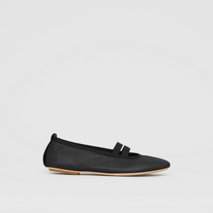 Burberry Burberry Logo Detail Lambskin Ballerinas, Size: 38, Black