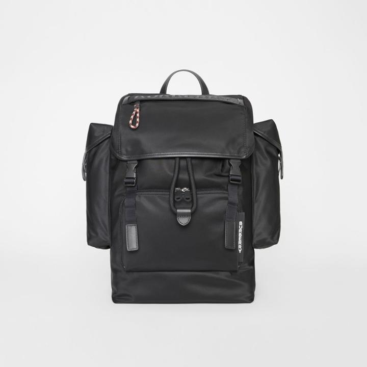 Burberry Burberry Logo Detail Nylon And Leather Backpack, Black