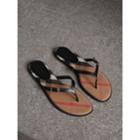 Burberry Burberry House Check And Patent Leather Sandals, Size: 37, Black