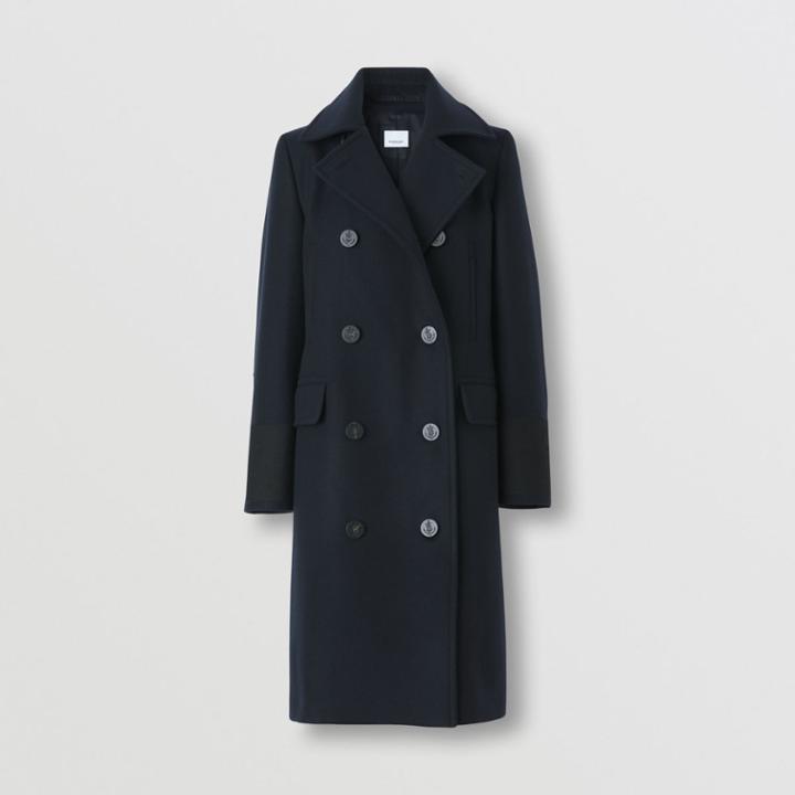 Burberry Burberry Embroidered Cuff Wool Pea Coat, Size: 0