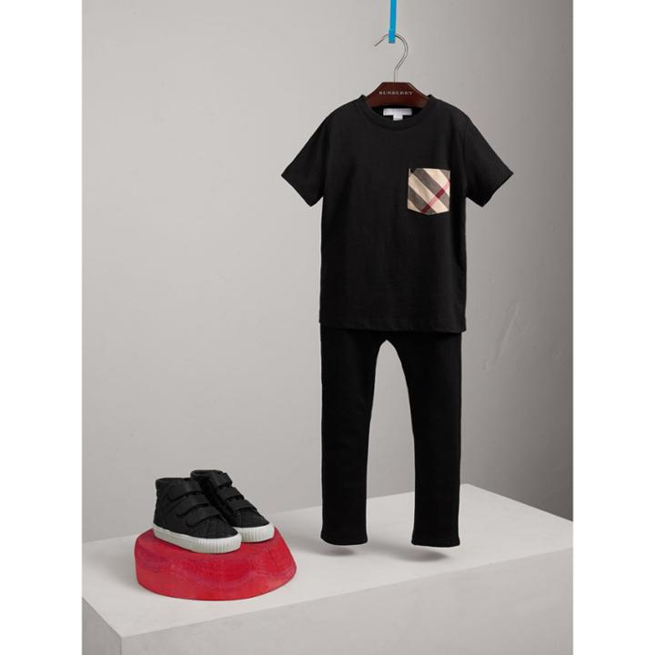 Burberry Burberry Check Pocket Cotton T-shirt, Size: 6y, Black