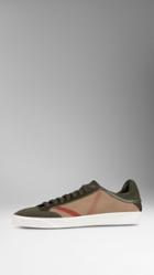 Burberry Burberry Canvas Check Leather Trim Trainers, Size: 46, Green