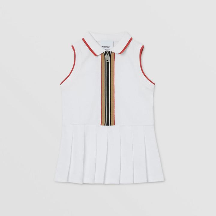 Burberry Burberry Childrens Icon Stripe Detail Cotton Zip-front Polo Dress, Size: 12m, White