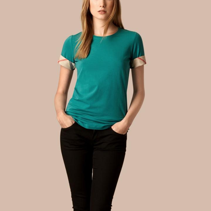 Burberry Burberry Check Cuff Stretch Cotton T-shirt, Size: Xs, Green