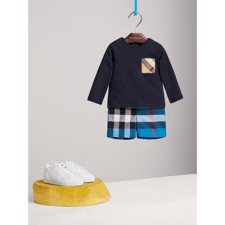 Burberry Burberry Long-sleeve Check Pocket Cotton Top, Size: 3y, Blue