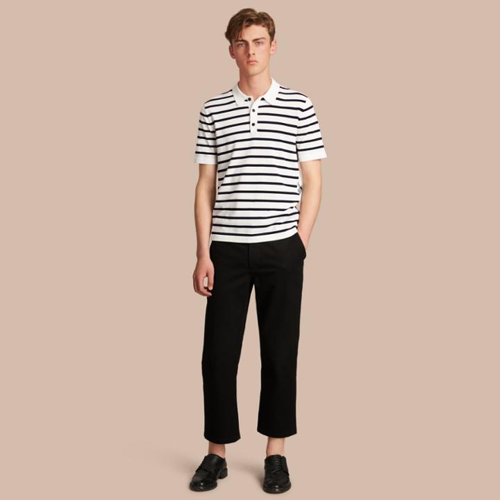 Burberry Burberry Breton Stripe Cotton Polo Shirt, Size: M, White