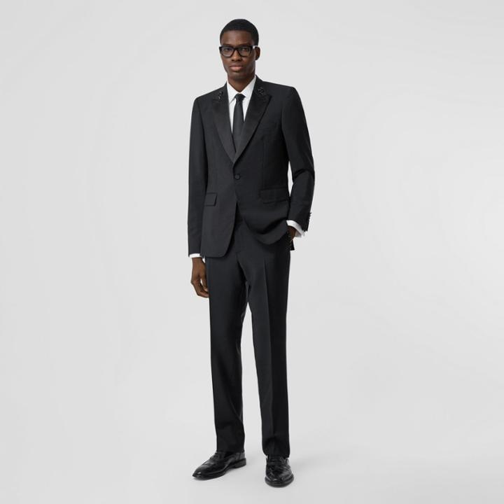 Burberry Burberry Classic Fit Embellished Mohair Wool Tailored Trousers, Size: 36, Black