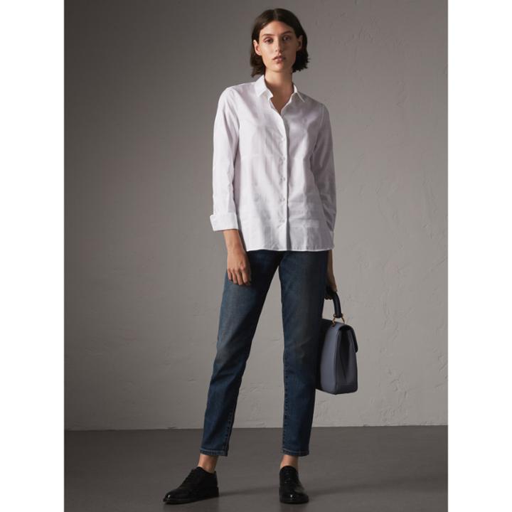 Burberry Burberry Check Jacquard Cotton Shirt, Size: 04, White
