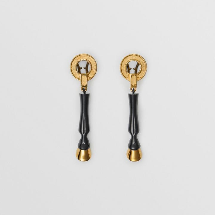 Burberry Burberry Resin And Gold-plated Hoof Drop Earrings, Black