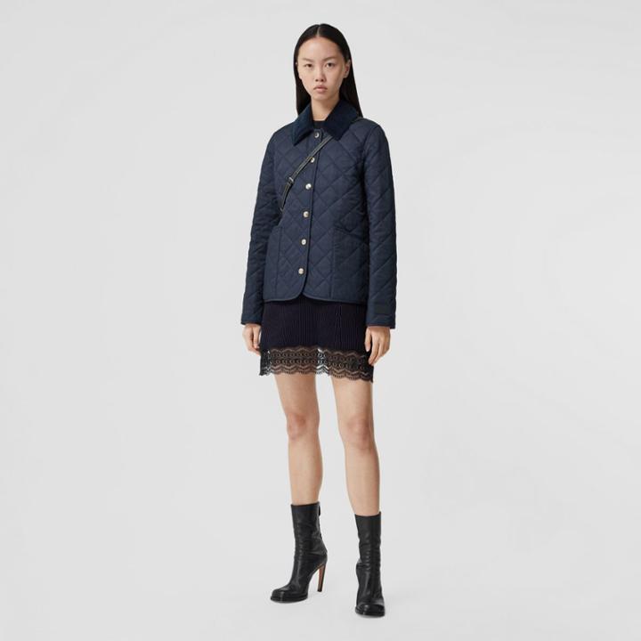 Burberry Burberry Corduroy Collar Diamond Quilted Jacket, Size: S, Blue
