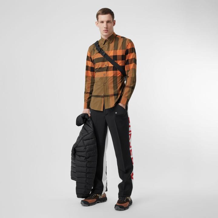 Burberry Burberry Check Stretch Cotton Poplin Shirt, Size: M, Orange
