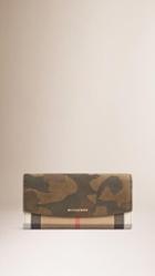 Burberry House Check And Camouflage Suede Continental Wallet