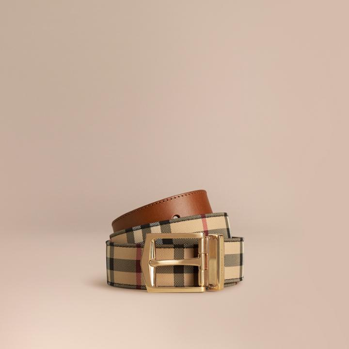 Burberry Burberry Reversible Horseferry Check And Leather Belt, Size: 75, Brown