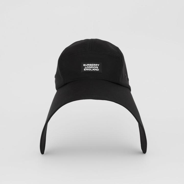Burberry Burberry Logo Appliqu Cotton Twill Bonnet Cap, Size: M, Black