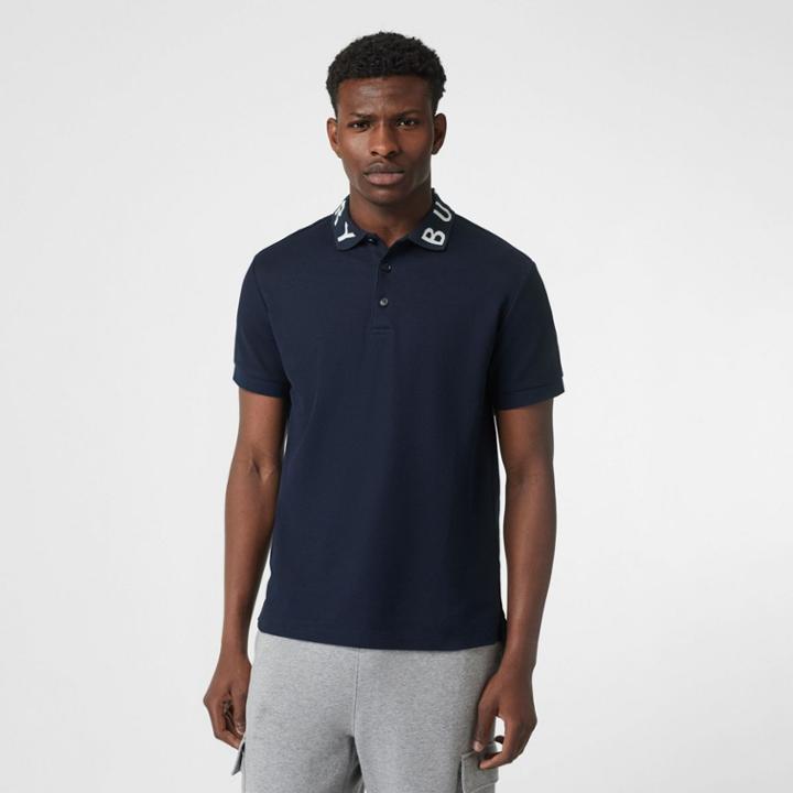 Burberry Burberry Logo Intarsia Cotton Piqu Polo Shirt, Size: M, Blue