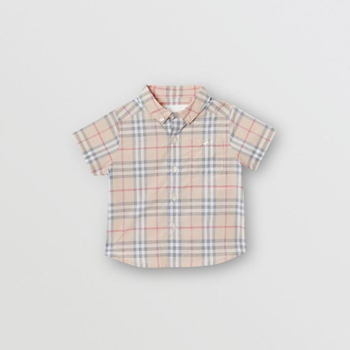 Burberry Burberry Childrens Button-down Collar Short-sleeve Check Cotton Shirt, Size: 6m, Beige