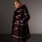 Burberry Burberry Check Wool Duffle Coat With Detachable Warmer, Size: 08, Blue