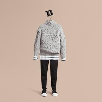 Burberry Burberry Cable And Rib Knit Collage Cotton Blend Sweater, Size: 10y, Grey