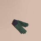Burberry Burberry Wool Cashmere Ribbed Trim Suede Gloves, Size: 7.5, Green