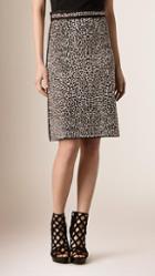 Burberry Leopard Jacquard Silk Blend Skirt