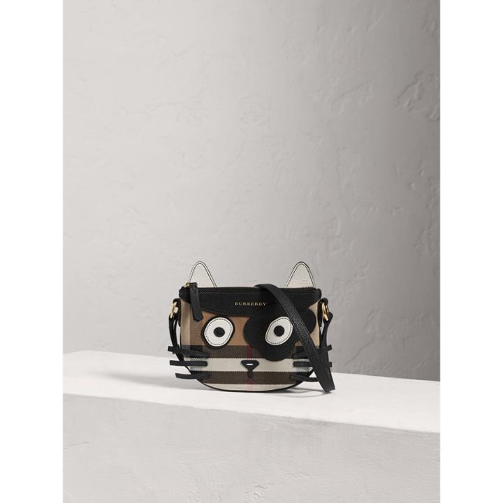 Burberry Burberry Cat Motif Leather And House Check Crossbody Bag