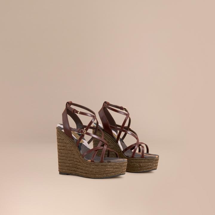 Burberry Burberry Leather Platform Espadrille Wedge Sandals, Size: 35, Purple
