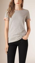 Burberry Burberry Check Cuff Stretch Cotton T-shirt, Grey