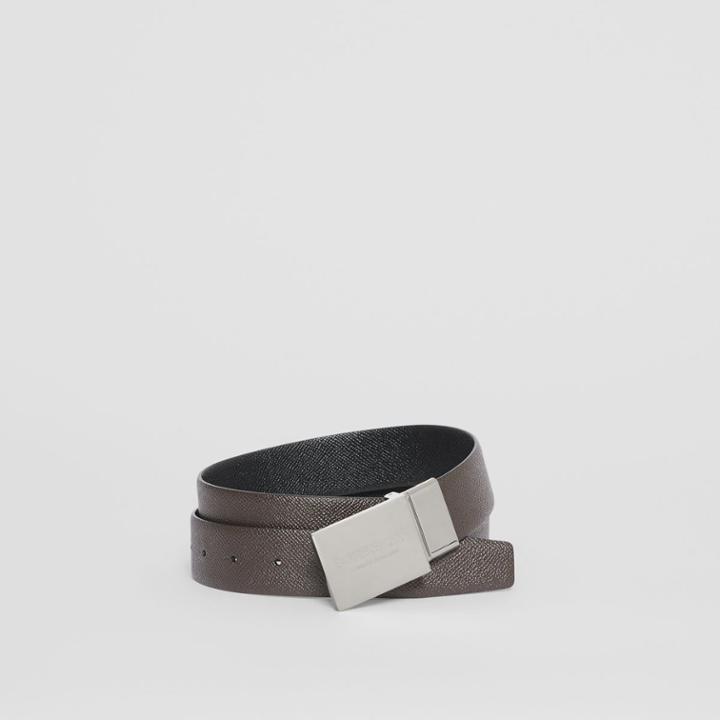 Burberry Burberry Reversible Plaque Buckle Grainy Leather Belt, Size: 90, Brown